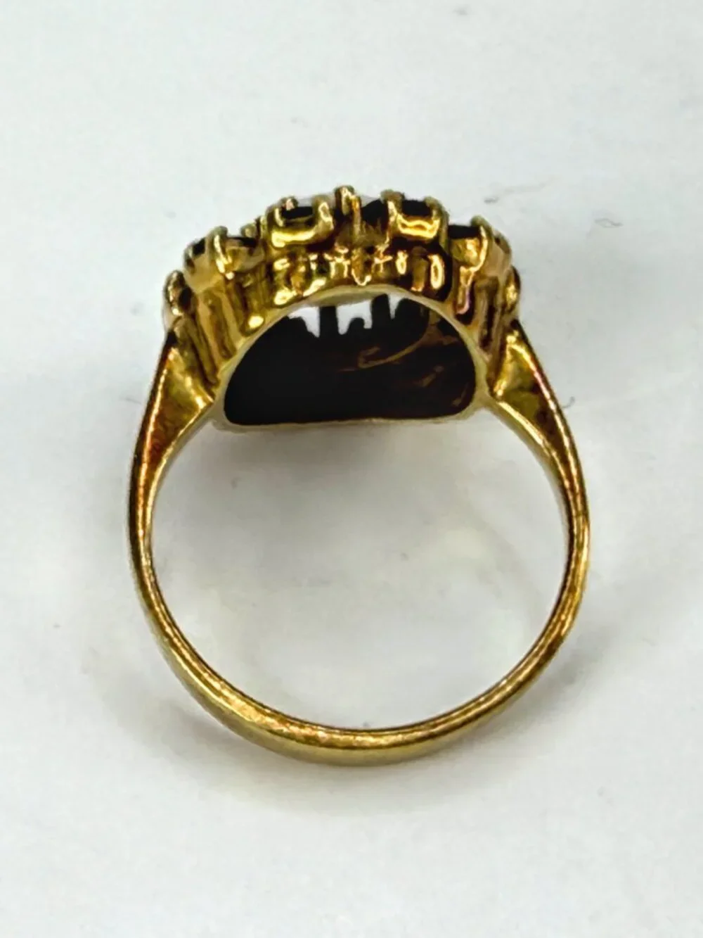 Vintage 14K Gold Opal Garnet Cluster Halo Cocktail Ring Size 5.5 JR1982